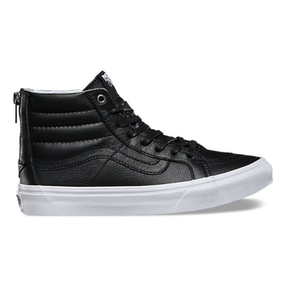 Vans SK8-HI Slim zip: Black leather w/gold zip - Picture 1 of 9